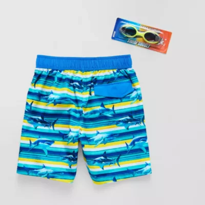 ZeroXposur Shark At The Knee Little & Big Kid Boys Drawstring Waist Quick Dry Waves Board Shorts