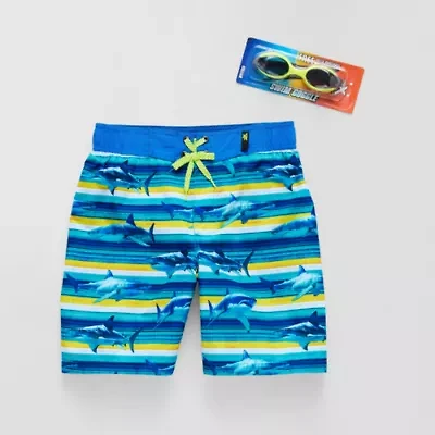 ZeroXposur Shark At The Knee Little & Big Kid Boys Drawstring Waist Quick Dry Waves Board Shorts