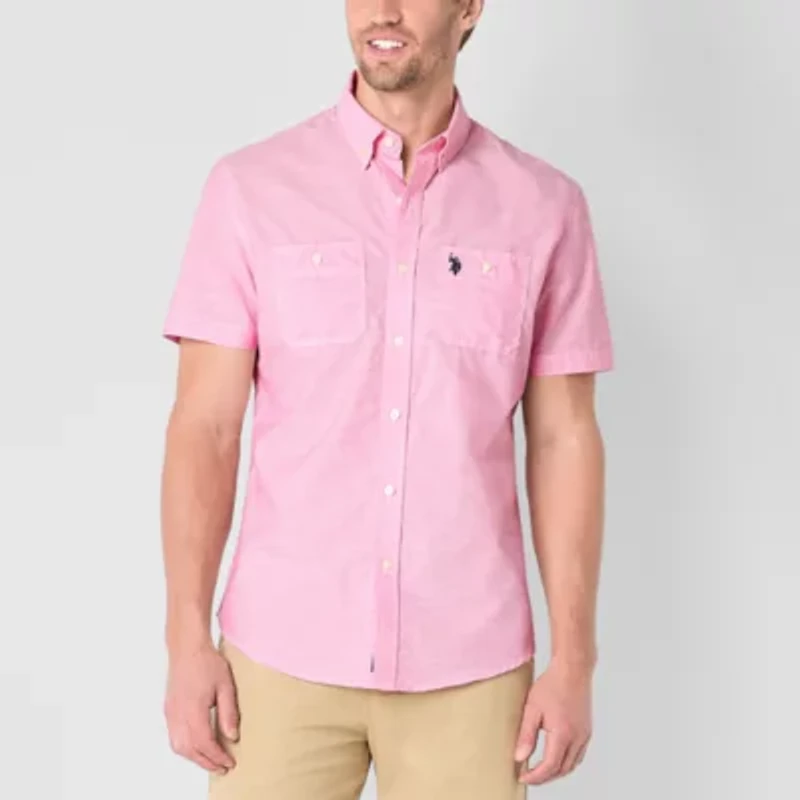 U.S. Polo Assn. Stretch Two Pocket Mens Short Sleeve Classic Fit Fabric Embroidered Button-Down Shirt