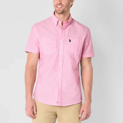 U.S. Polo Assn. Stretch Two Pocket Mens Short Sleeve Classic Fit Fabric Embroidered Button-Down Shirt