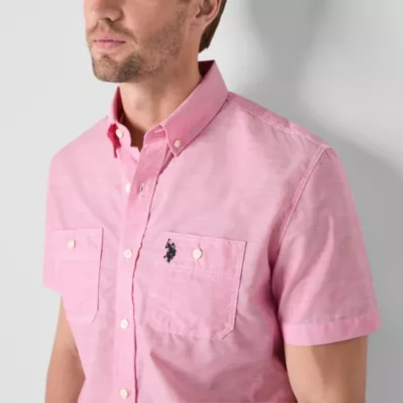 U.S. Polo Assn. Stretch Two Pocket Mens Short Sleeve Classic Fit Fabric Embroidered Button-Down Shirt