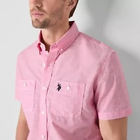 U.S. Polo Assn. Stretch Two Pocket Mens Short Sleeve Classic Fit Fabric Embroidered Button-Down Shirt