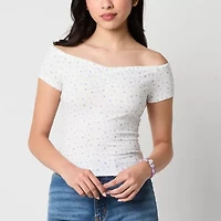 Arizona Off The Shoulder Womens Juniors Short Sleeve T-Shirt