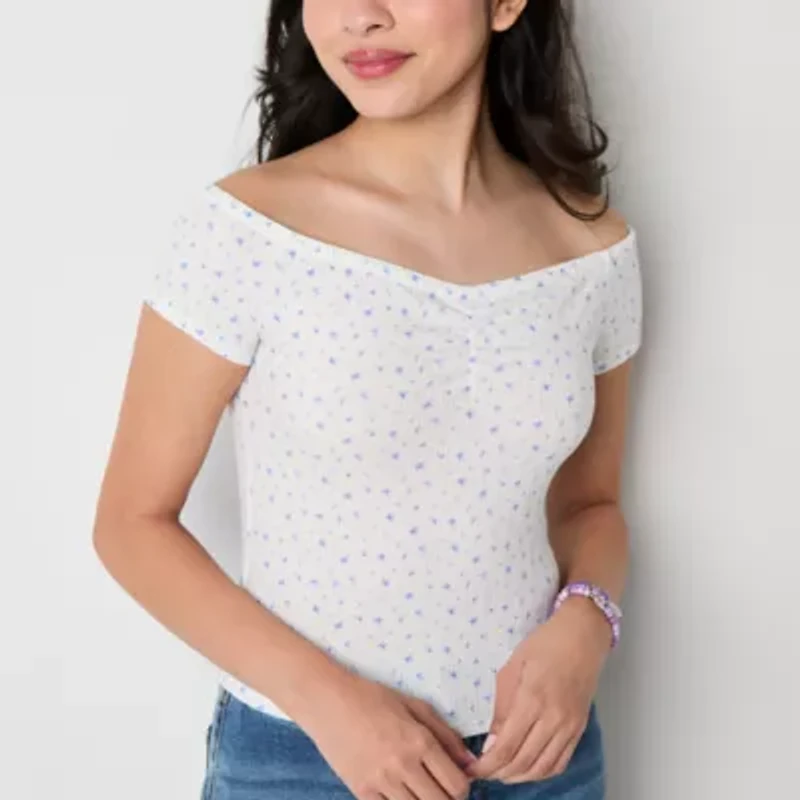 Arizona Off The Shoulder Womens Juniors Short Sleeve T-Shirt