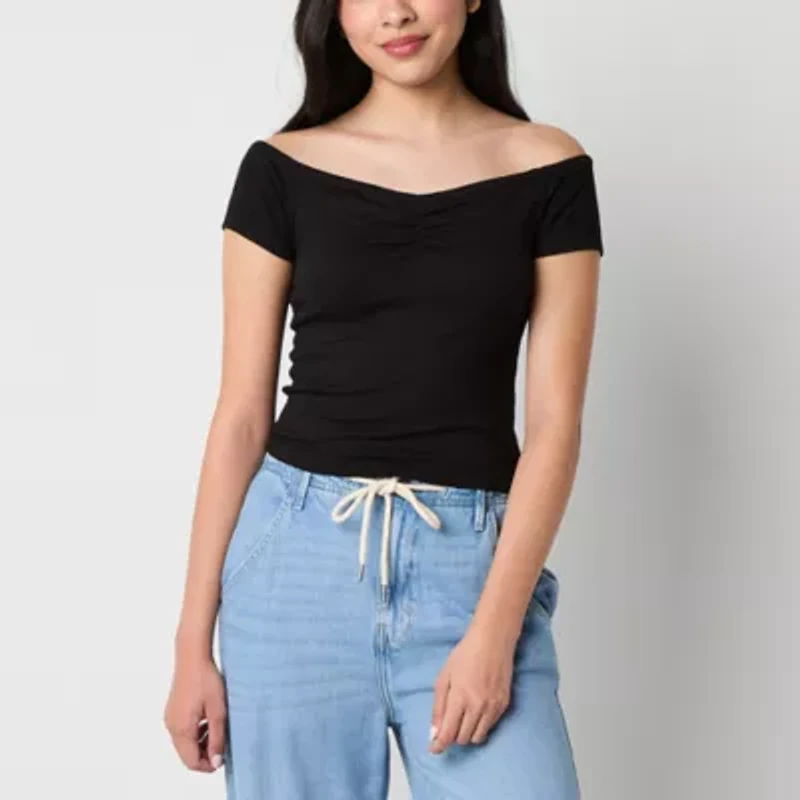 Arizona Off The Shoulder Womens Short Sleeve Juniors T-Shirt
