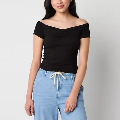 Arizona Off The Shoulder Womens Short Sleeve Juniors T-Shirt