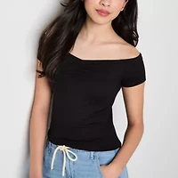 Arizona Off The Shoulder Womens Short Sleeve Juniors T-Shirt