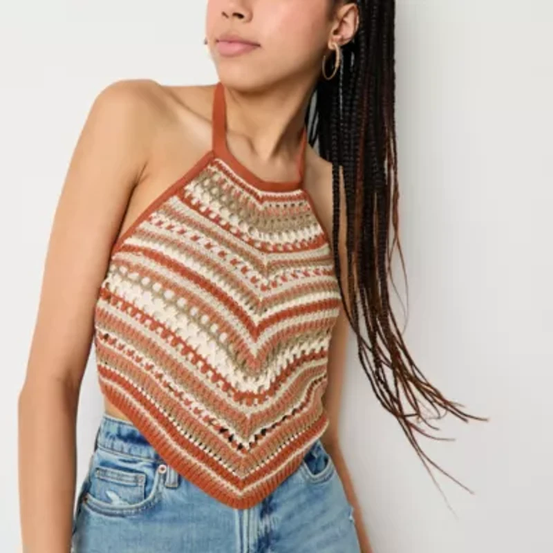 Arizona Crochet Womens Juniors Halter Neck 3/4 Sleeve Tank Top