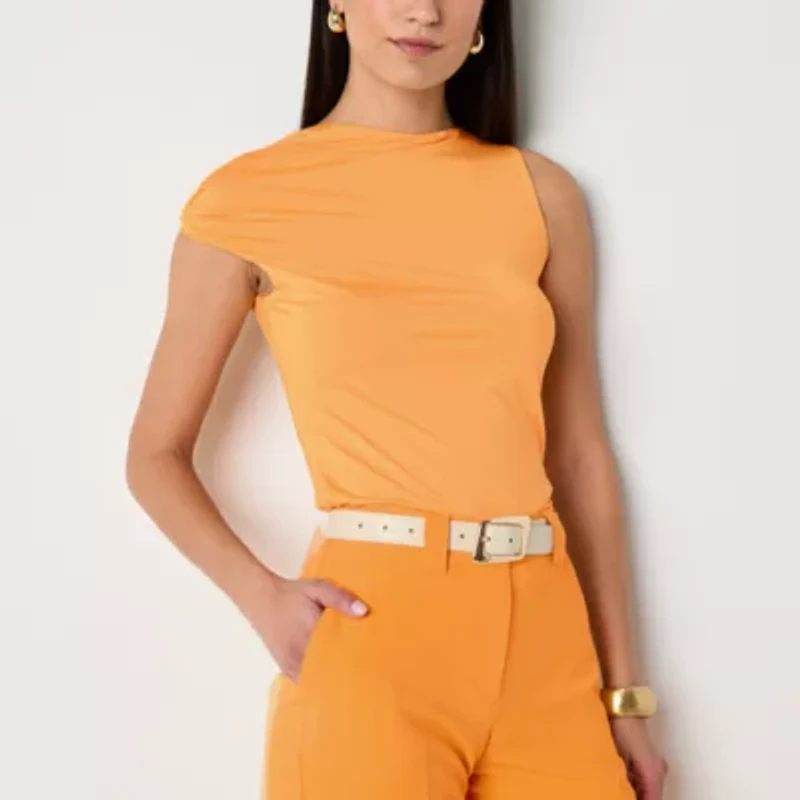 Worthington Womens Asymmetrical Neck Short Sleeve Blouse