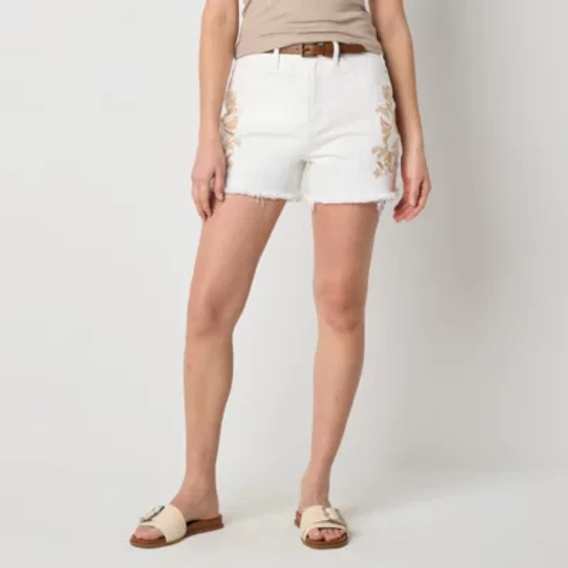 a.n.a Womens Highest Rise Embroidered Denim Short