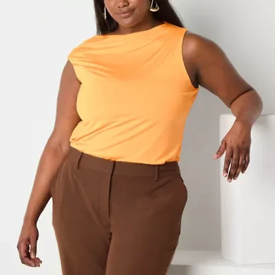 Worthington Womens Asymmetrical Neck Sleeveless Plus Blouse