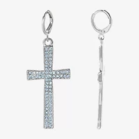 JS Jessica Simpson Silver Tone Womens Glass Cross Drop Earrings