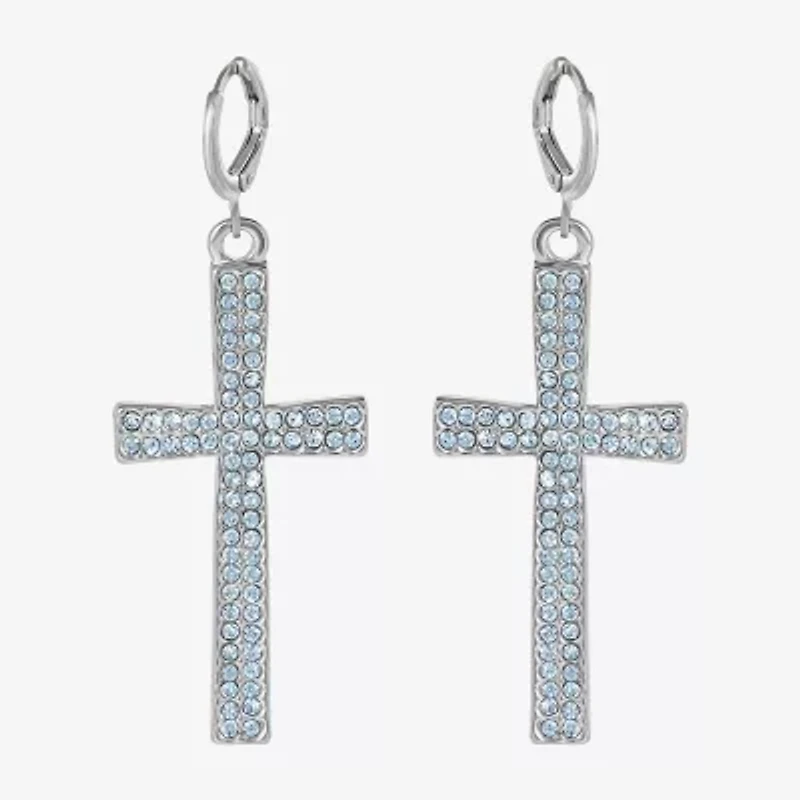 JS Jessica Simpson Silver Tone Womens Glass Cross Drop Earrings