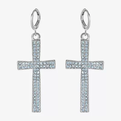 JS Jessica Simpson Silver Tone Womens Glass Cross Drop Earrings