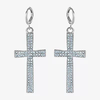 JS Jessica Simpson Silver Tone Womens Glass Cross Drop Earrings