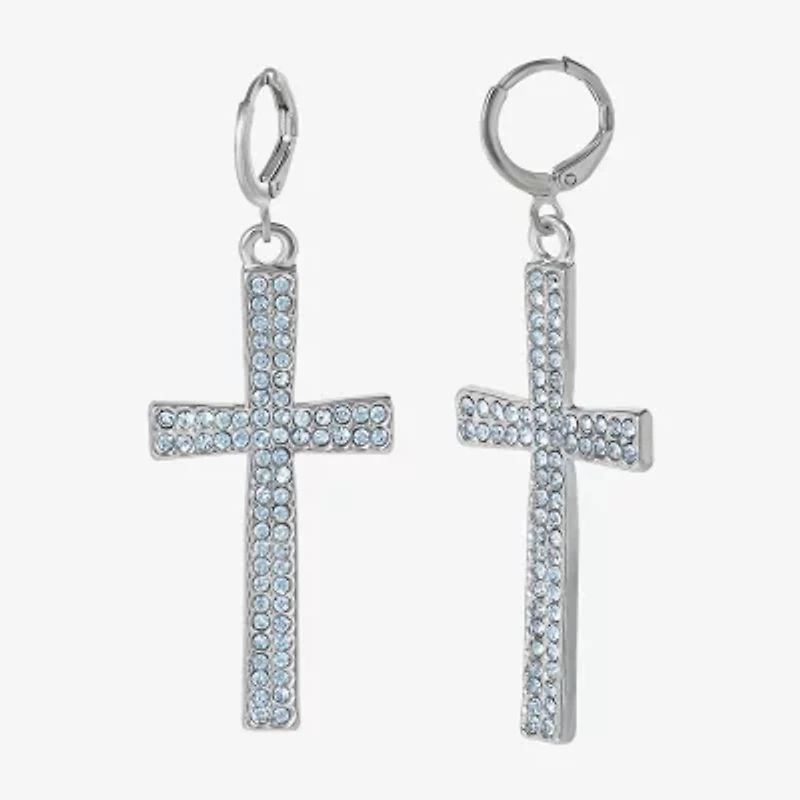 JS Jessica Simpson Silver Tone Womens Glass Cross Drop Earrings