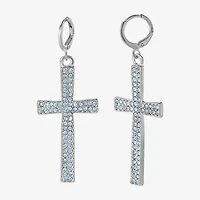 JS Jessica Simpson Silver Tone Womens Glass Cross Drop Earrings