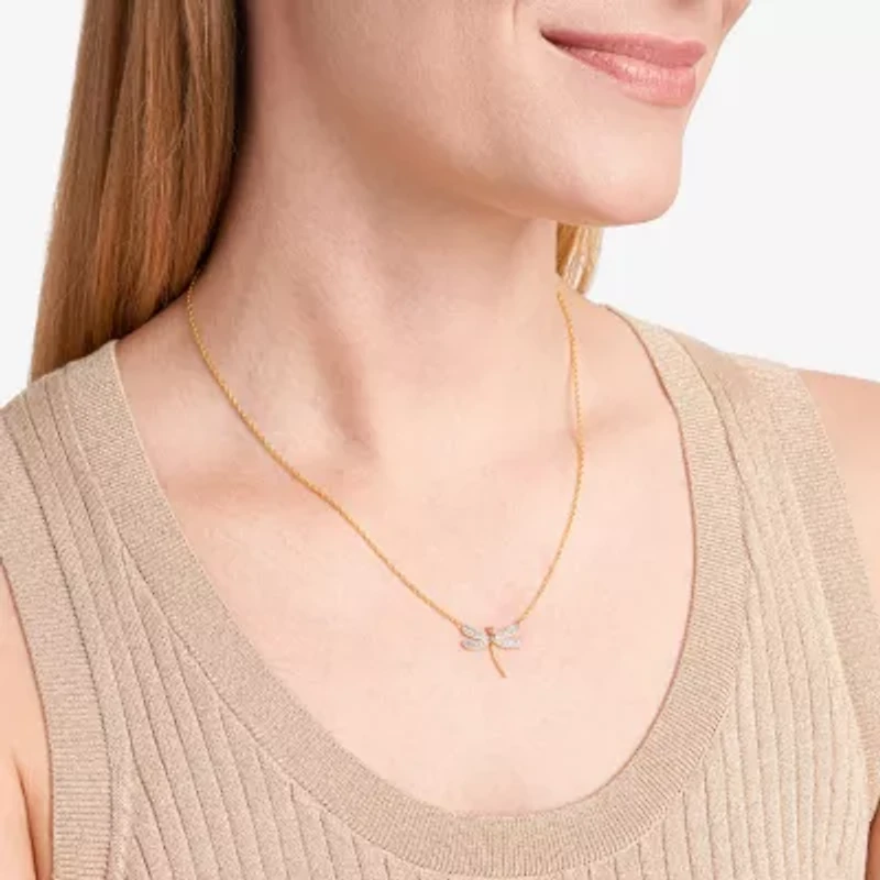 Sparkle Allure Dragonfly Womens White Diamond Accent Pure Silver Over Bronze 18 Inch Pendant Necklace