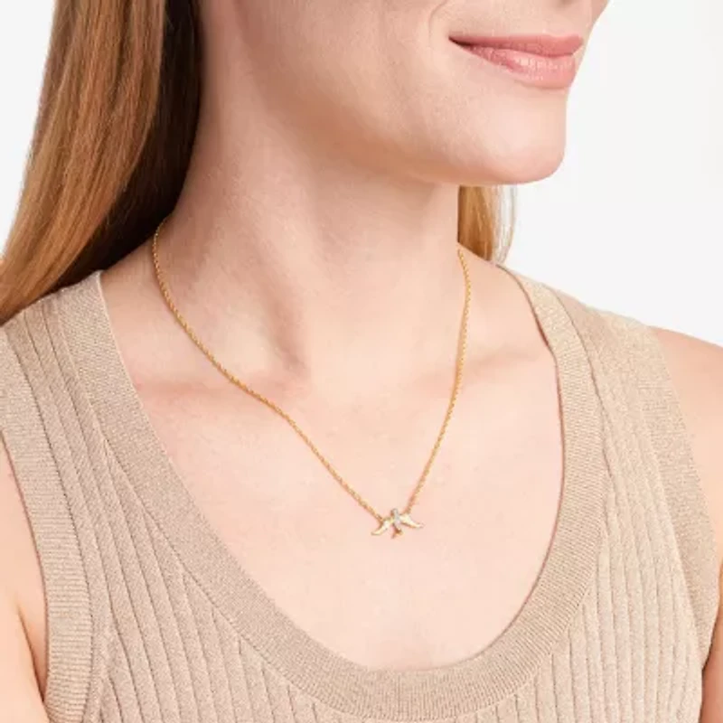 Sparkle Allure Bird Womens White Diamond Accent Pure Silver Over Bronze 18 Inch Pendant Necklace
