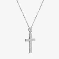 Mens Cubic Zirconia Sterling Silver Cross 24 Inch Pendant Necklace