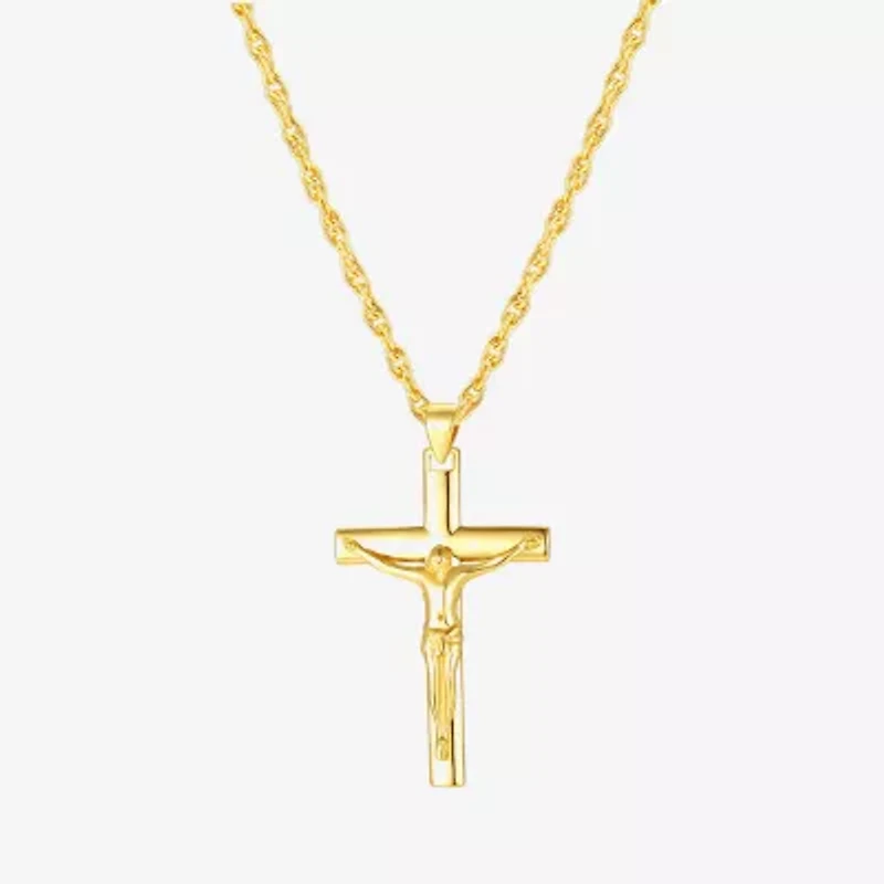 Crucifix Mens 24K Gold Over Silver Cross 24 Inch Pendant Necklace