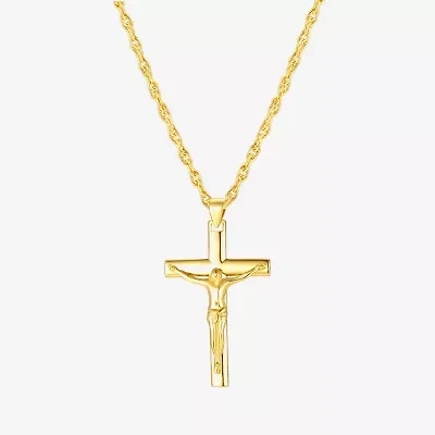 Crucifix Mens 24K Gold Over Silver Cross 24 Inch Pendant Necklace