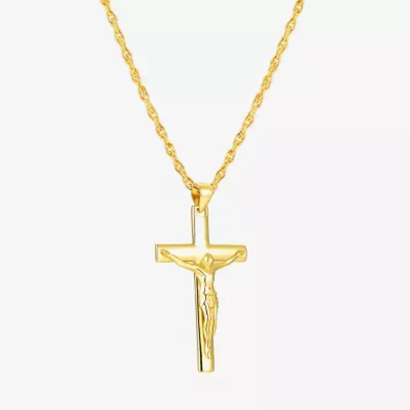 Crucifix Mens 24K Gold Over Silver Cross 24 Inch Pendant Necklace