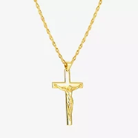 Crucifix Mens 24K Gold Over Silver Cross 24 Inch Pendant Necklace