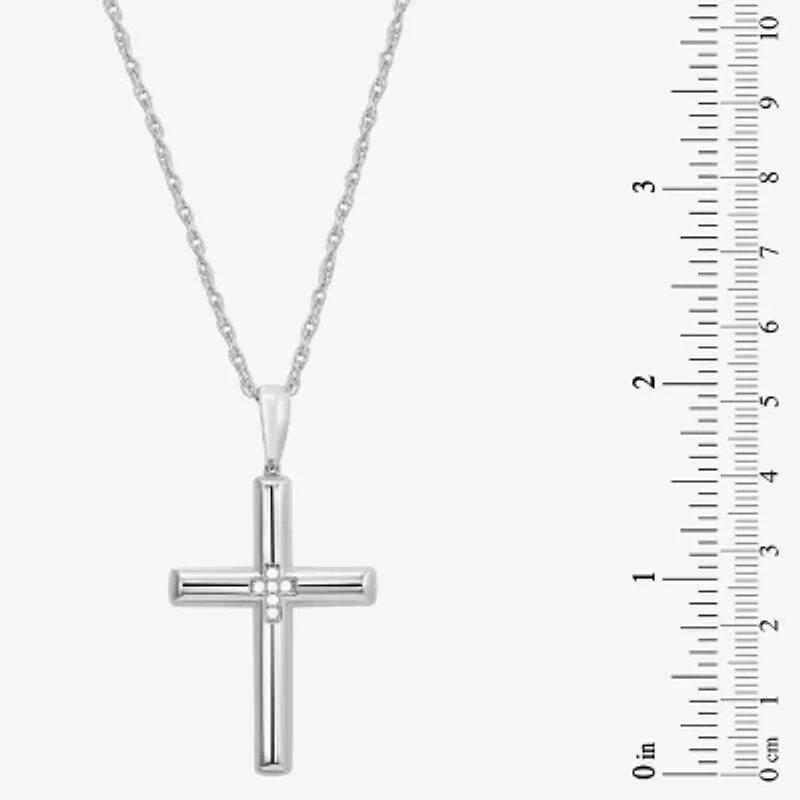 Mens Cubic Zirconia Sterling Silver Cross 24 Inch Pendant Necklace