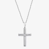 Mens Cubic Zirconia Sterling Silver Cross 24 Inch Pendant Necklace