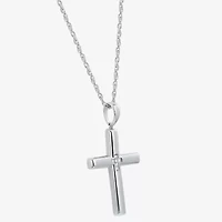 Mens Cubic Zirconia Sterling Silver Cross 24 Inch Pendant Necklace