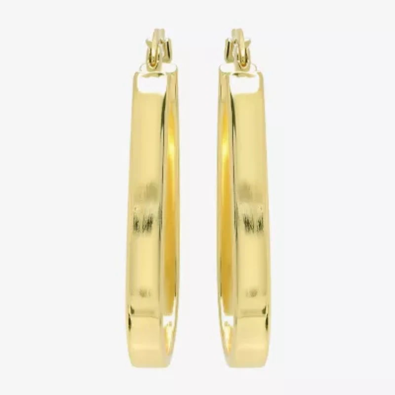 Womens 24K Gold Over Silver 32mm Oval Hoop Earrings