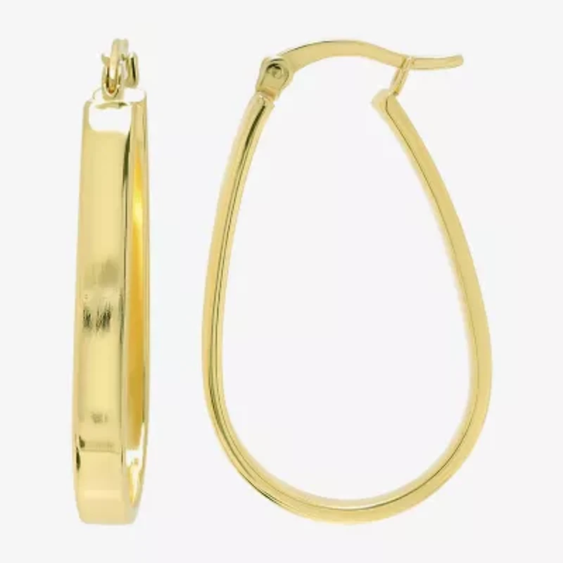 Womens 24K Gold Over Silver 32mm Oval Hoop Earrings