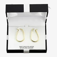 Womens 24K Gold Over Silver 32mm Oval Hoop Earrings