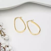 Womens 24K Gold Over Silver 32mm Oval Hoop Earrings