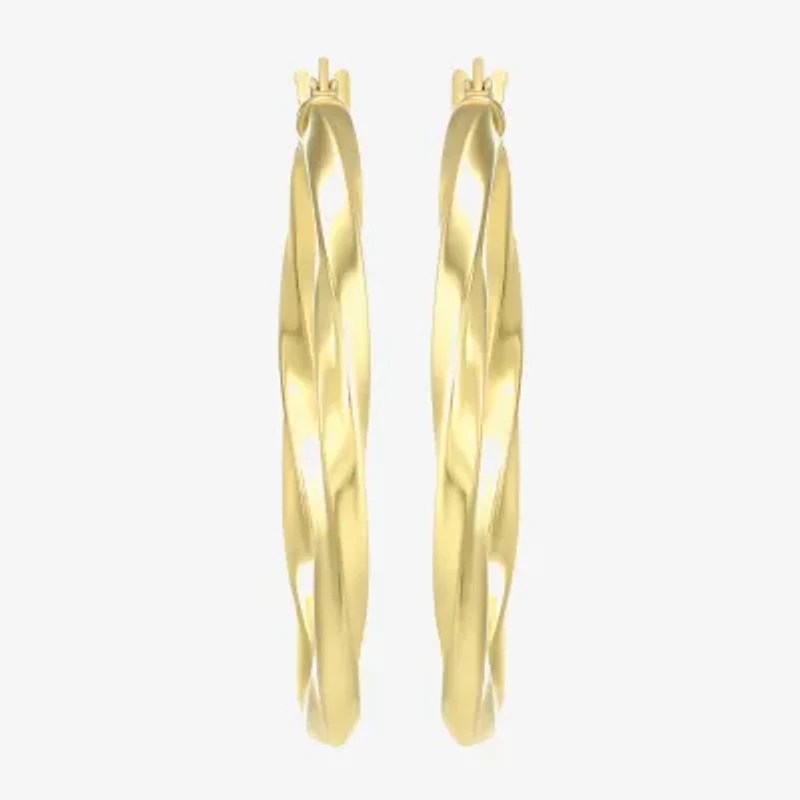 Womens 24K Gold Over Silver 32mm Round Hoop Earrings