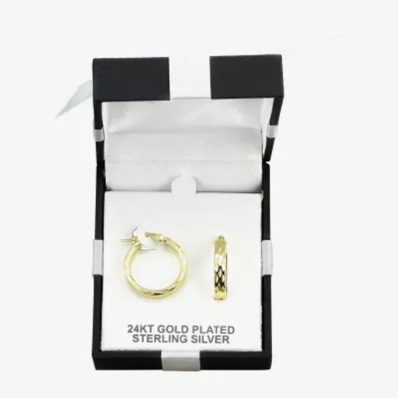 Womens 24K Gold Over Silver 20mm Round Hoop Earrings