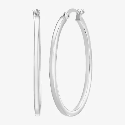 Womens Sterling Silver 38mm Oval Hoop Earrings