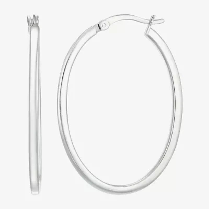 Womens Sterling Silver 38mm Oval Hoop Earrings