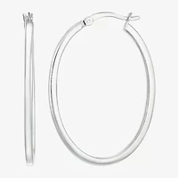Womens Sterling Silver 38mm Oval Hoop Earrings