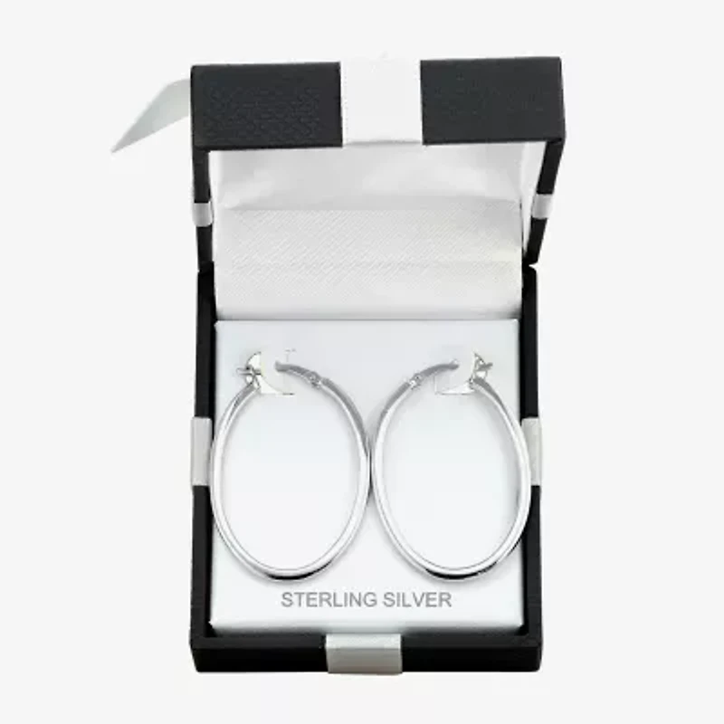 Womens Sterling Silver 38mm Oval Hoop Earrings