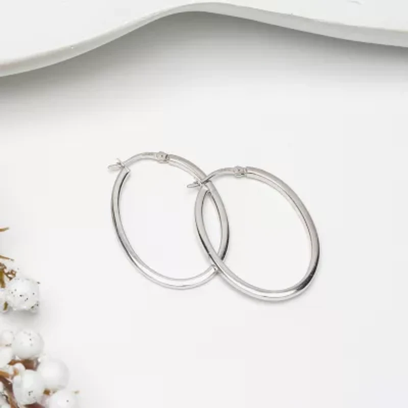 Womens Sterling Silver 38mm Oval Hoop Earrings