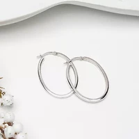 Womens Sterling Silver 38mm Oval Hoop Earrings