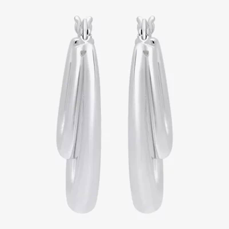 Womens Sterling Silver 27.5mm Oval Hoop Earrings