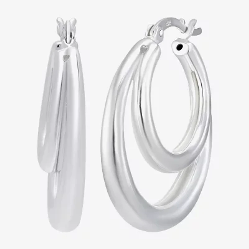 Womens Sterling Silver 27.5mm Oval Hoop Earrings