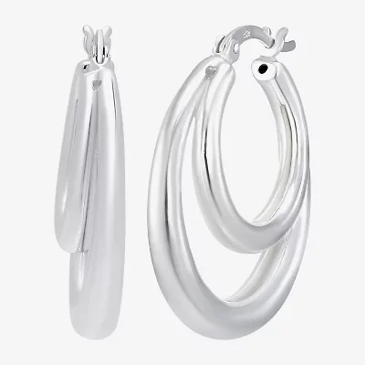 Womens Sterling Silver 27.5mm Oval Hoop Earrings