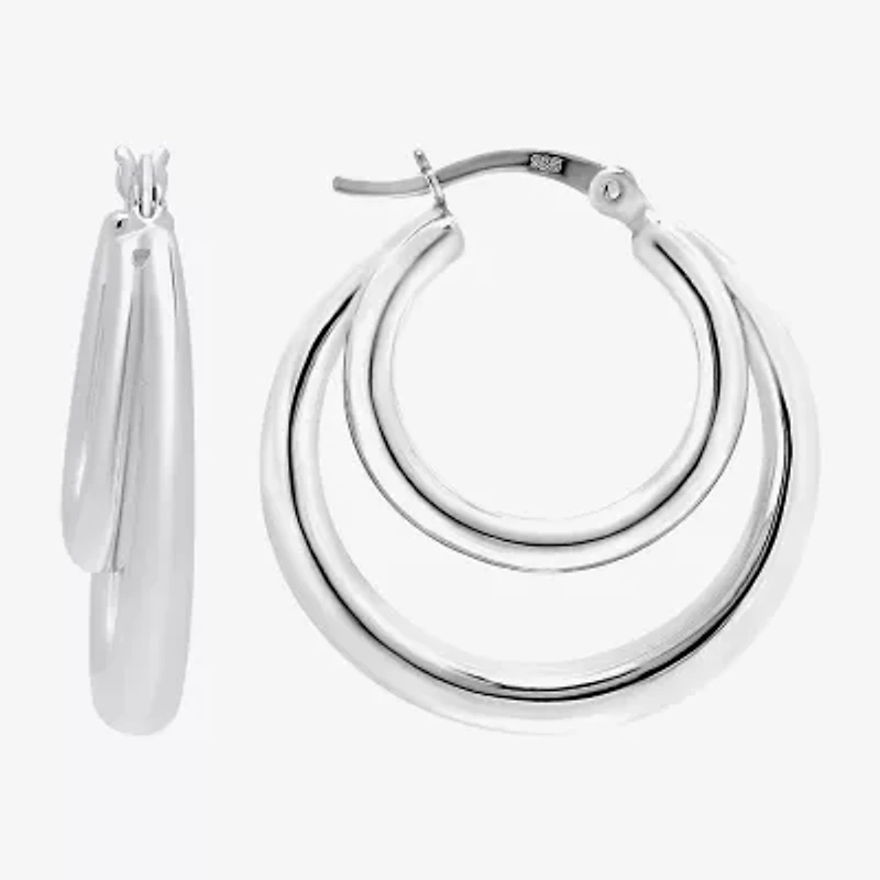 Womens Sterling Silver 27.5mm Oval Hoop Earrings