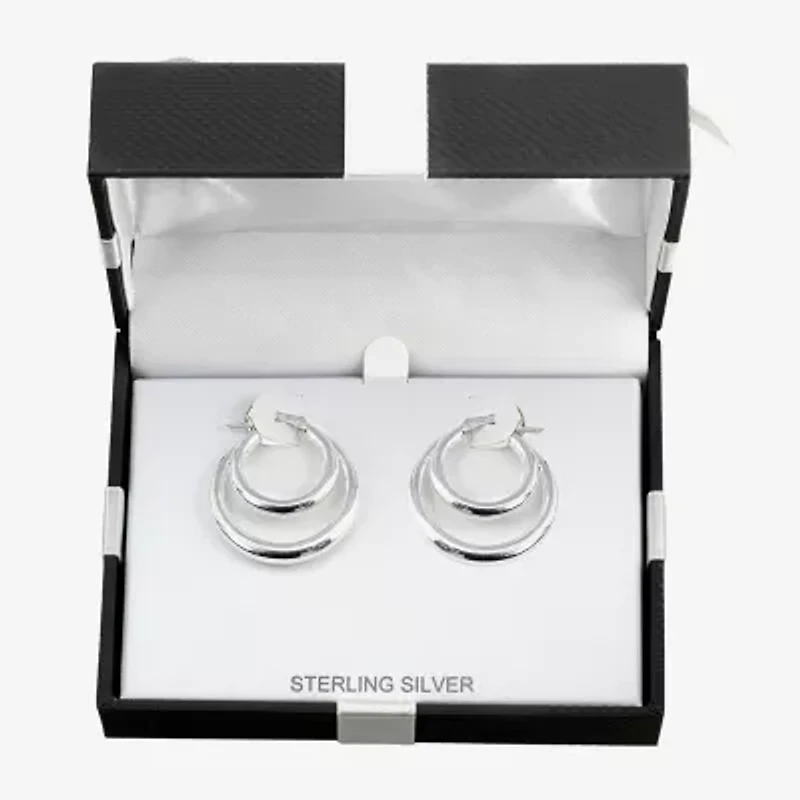 Womens Sterling Silver 27.5mm Oval Hoop Earrings