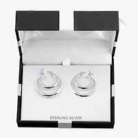 Womens Sterling Silver 27.5mm Oval Hoop Earrings