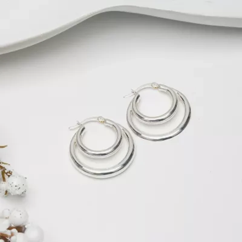 Womens Sterling Silver 27.5mm Oval Hoop Earrings